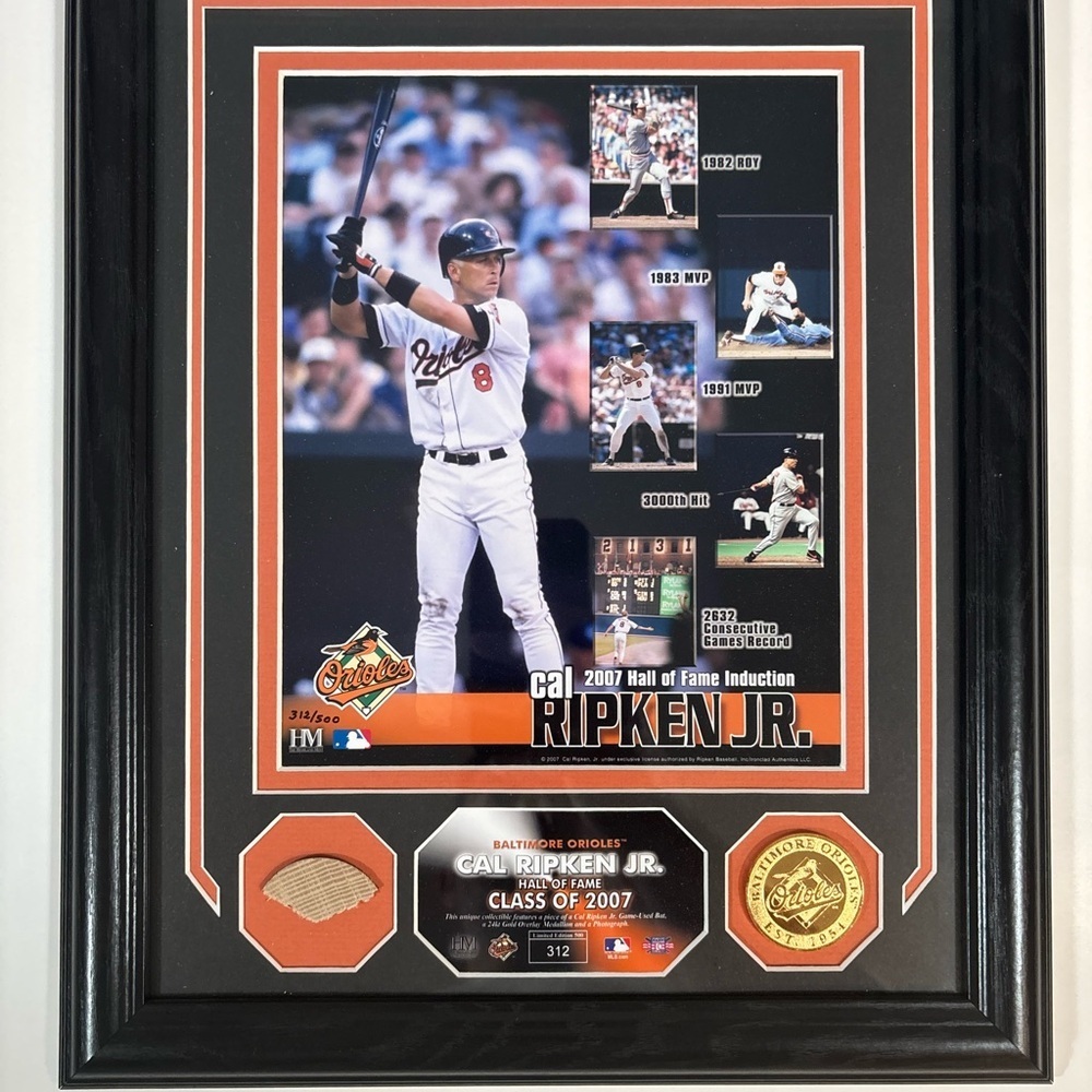 Cal Ripken Jr. Hall of Fame Framed Display Bat Relic LE 312/500 Orioles MLB